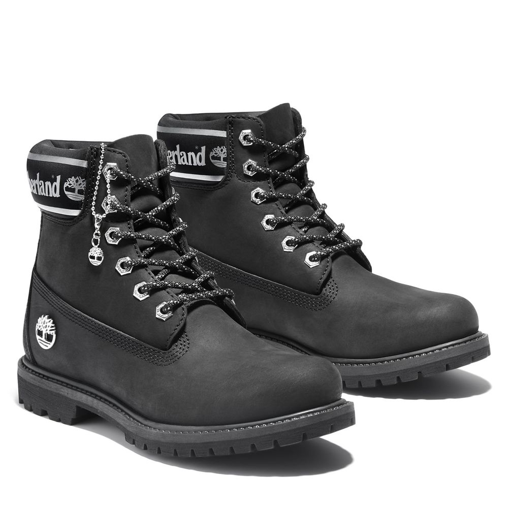 Timberland Womens 6-Inch Boots Premium Waterproof - Black/White - India SG2360847